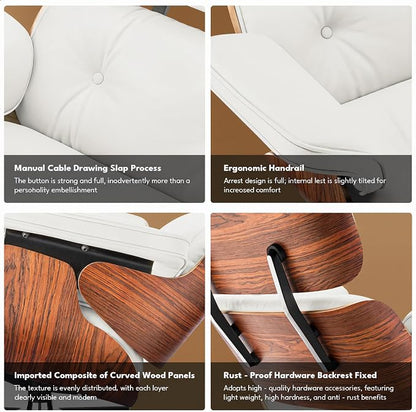 Top Grain Leather, Mid Century Chaise Lounge Chair and Ottoman, Modern Chair - Image 7