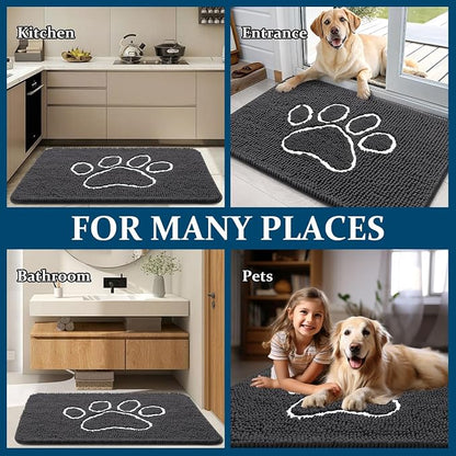 OLANLY Dog Door Mat for Muddy Paws 48x30, Paw Print Design Chenille Mud Mat | - Image 8