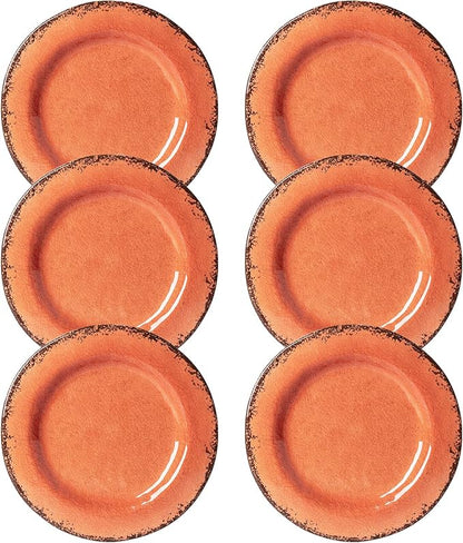LEHAHA Melamine Salad/Dessert Plates, Crackled Design Plates Set of 6, 9 inch Small Dinner Plates, Modern Rustic Kitchen Serving Dishes for Party, Picnic and Camping Use, Orange