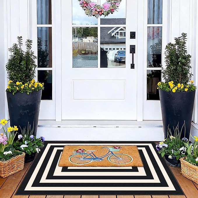 Front Door Mat Indoor Outside Entrance, 2x3 Modern Black White Rug | Non-Slip - Image 5