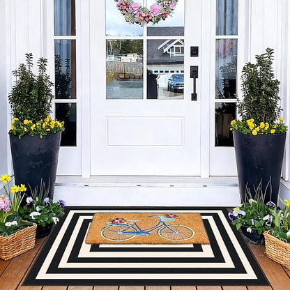 Front Door Mat Indoor Outside Entrance, 2x3 Modern Black White Rug | Non-Slip - Image 5