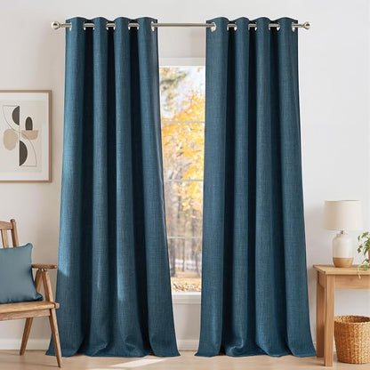 NICETOWN Faux Linen Stone Blue Blackout Curtains 84 inches Long by NICETOWN