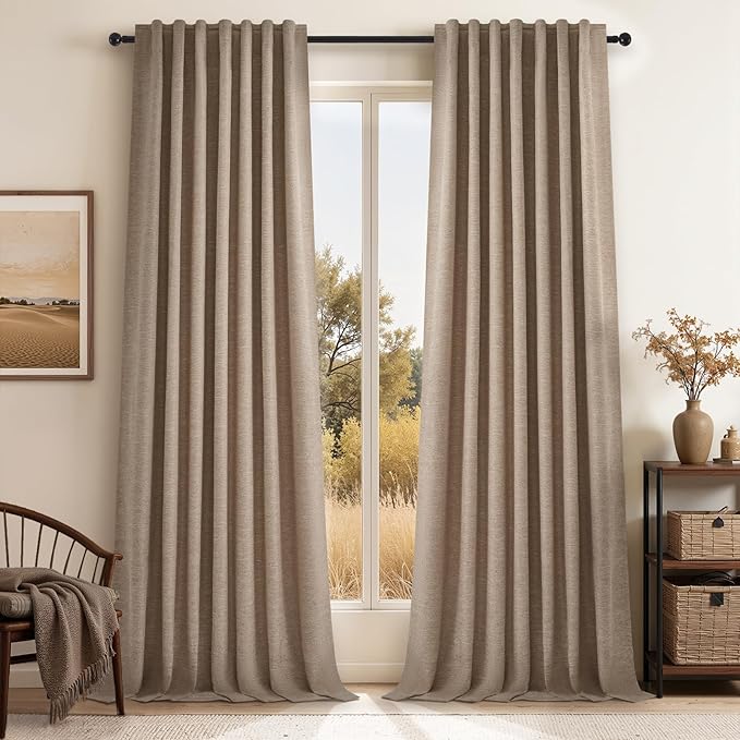 Topfinel 95 Inches Long Custom Linen Blackout Curtains Taupe Pinch Pleated by Topfinel