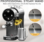 20 Bar Espresso Machine, Compact Espresso Maker with Milk Frother, Touchscreen Latte Maker with Detachable Drip Tray/Water Tank, Built-in Handle for Home and Office Use