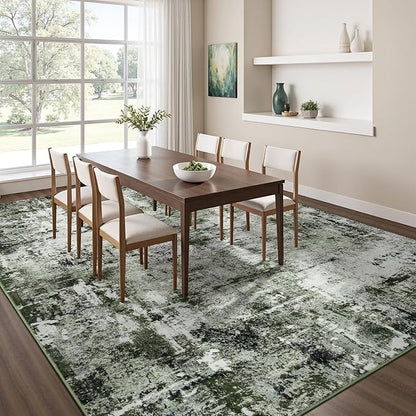 Rugflix 5x7 Area Rugs for Living Room, Washable Dark Green Large Rug | Machine - Image 3