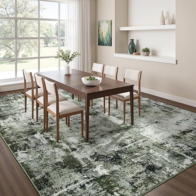 Rugflix 8x10 Area Rugs for Living Room, Washable Dark Green Large Rug | Machine - Image 3