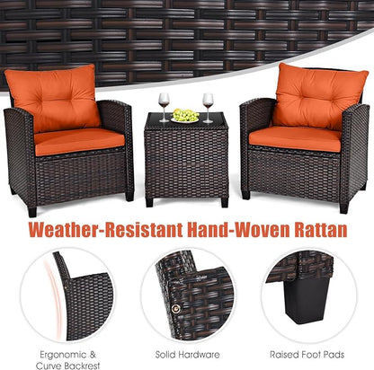 HAPPYGRILL 3 Pieces Patio Conversation Set, Outdoor Furniture Set PE Rattan - Image 4