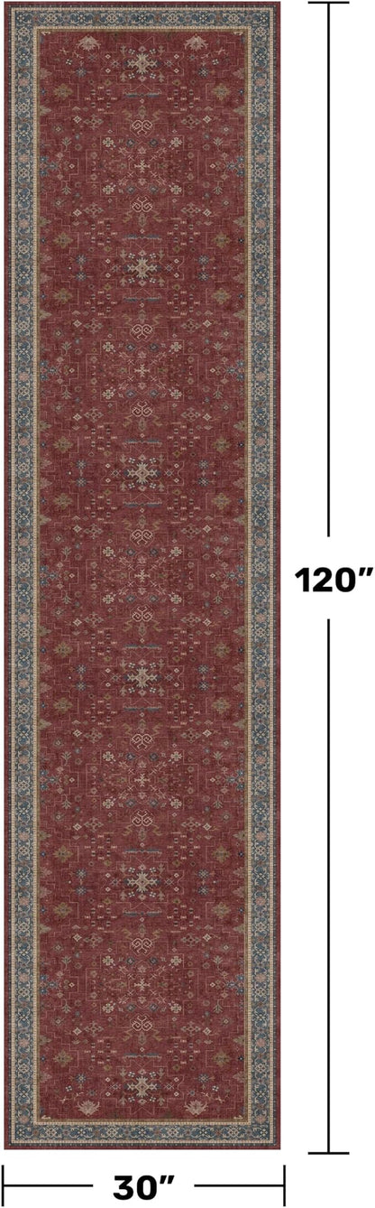 Dark Red 2'6''x10' Wide Hallway Runner Rug - 10ft Long Washable Non Slip Indoor - Image 2