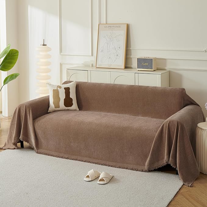 Couch Cover for Dogs, Boho Sofa Covers for 4 Cushion Couch, Chenille Sofa by KaviKon