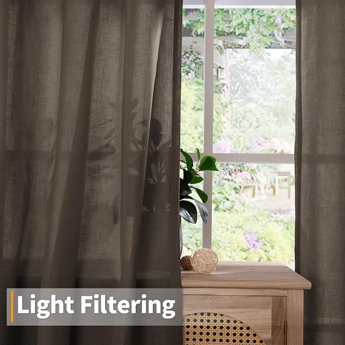 YoungsTex Brown Linen Semi Sheer Curtains 80 Inches Long - Image 3