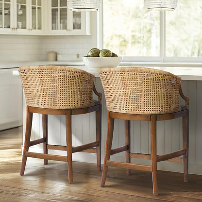 Martha Stewart Farmhouse Counter Height Bar Stools, Handcrafted Rattan Counter - Image 7