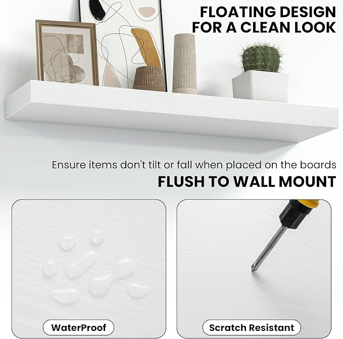 Fun Memories 16 Inch Floating Shelves Wall-Mounted, Engineered Wood Wall Shelves - Image 4