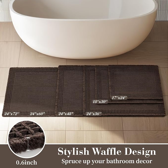 RESARE Waffle Bath Mat for Bathroom Non Slip Bathroom Rugs 20x32 Dark Brown | - Image 5