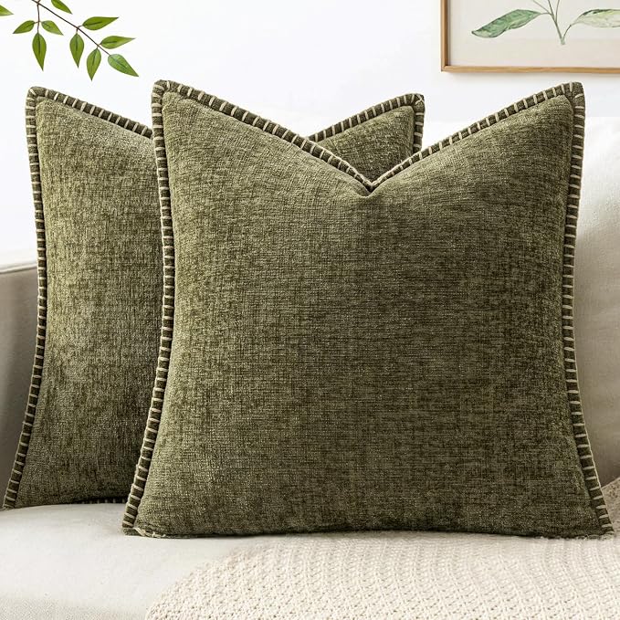 MIULEE Decorative Couch Throw Pillow Covers 20x20 Inch Olive Green 2 Pack | by MIULEE