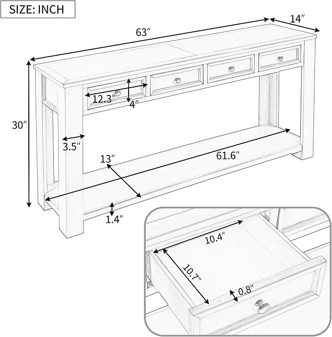LKTART White Console Table, Solid Wood Sofa Table - Image 3