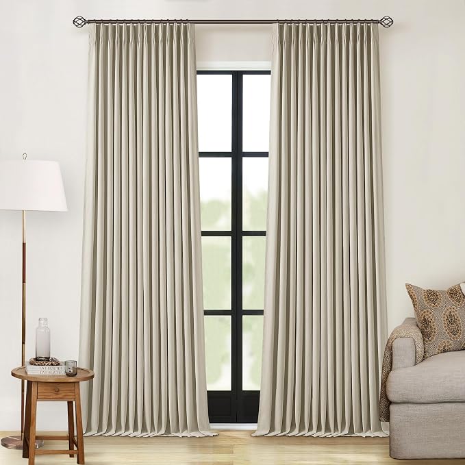 Burlywood Birch 100% Blackout Pinch Pleated Linen Curtains 96 Inches Long | by Twodrapes