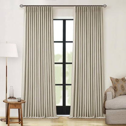 Burlywood Birch Black Out Pleated Linen Curtains 102 Inches Long 2 Panels | 2 by Twodrapes