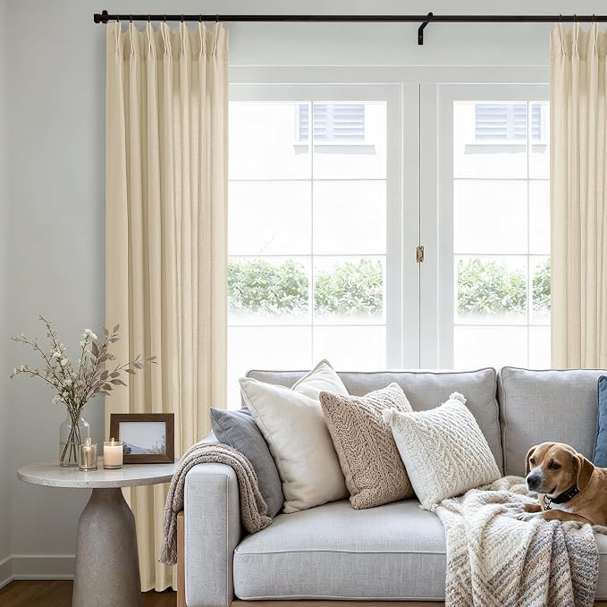 Pinch Pleated Linen Sheer Curtains 120 Inches Long Extra Long Beige | Tan - Image 8
