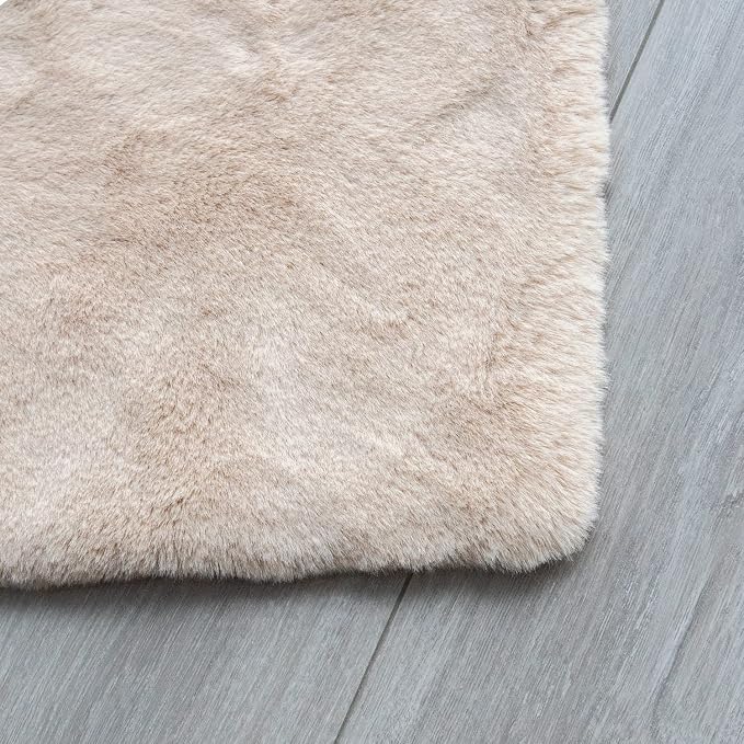 ORINOVA Beige Plush Faux Rabbit Shaggy Fur Rug - Image 9