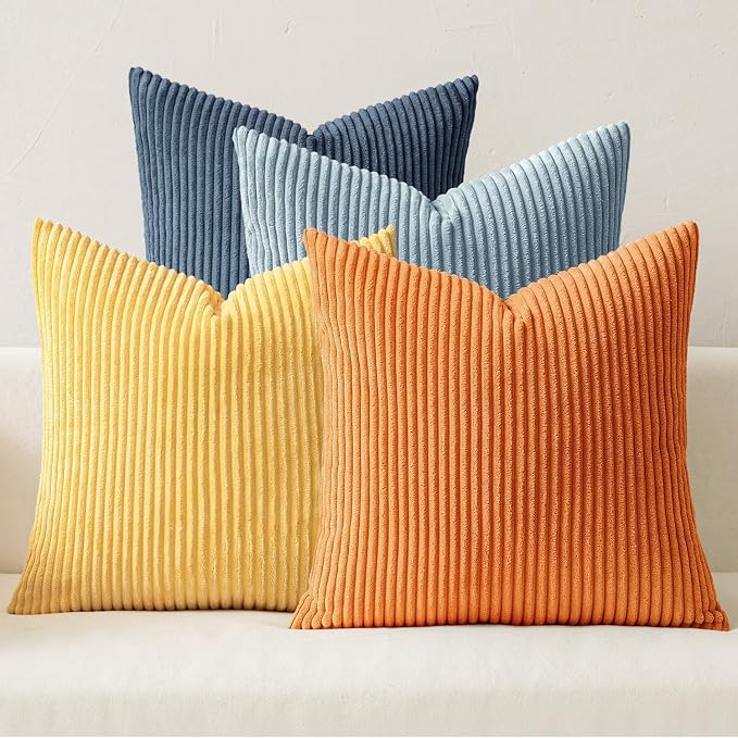 MIULEE Soft Corduroy Decorative Throw Pillow Covers Blue-Orange 20x20 | Set of 4 by MIULEE