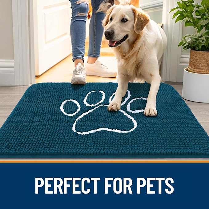 OLANLY Dog Door Mat for Muddy Paws 45x27, Paw Print Design Chenille Mud Mat | - Image 6