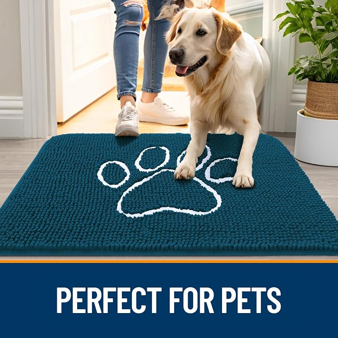 OLANLY Dog Door Mat for Muddy Paws 36x24, Paw Print Design Chenille Mud Mat | - Image 6