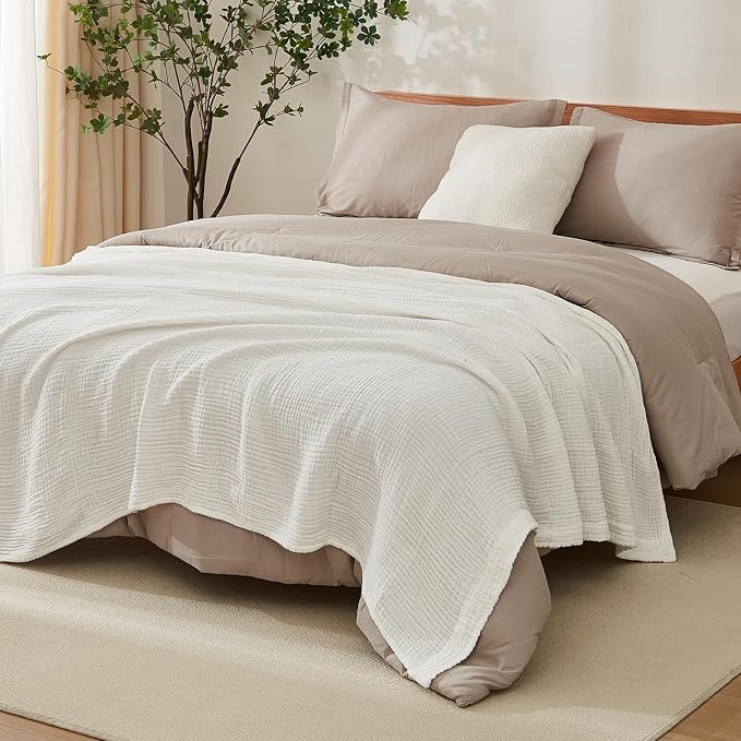 EMME Muslin Blankets for Adults White Small Blanket 40" x 50" | Throw Blanket - Image 4