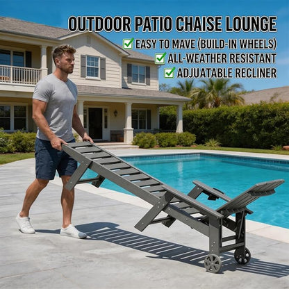 Outdoor Lounge Chair Set of 2, HDPE 4-Position Adjustable Chaise Lounge Outdoor - Image 6