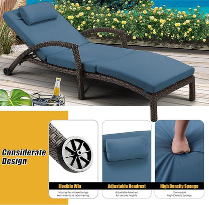 HOMREST Chaise Lounge Chairs Set of 6, PE Rattan Wicker Patio Lounge Chair - Image 5
