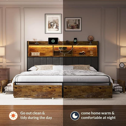 LARMACE King Bed Frame with 6 Storage Drawers, Bed Frame King Size with Linen - Image 8