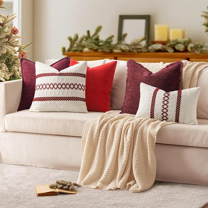 MIULEE Decorative Couch Throw Pillow Covers 18x18 Inch Burgundy Red 2 Pack | - Image 5