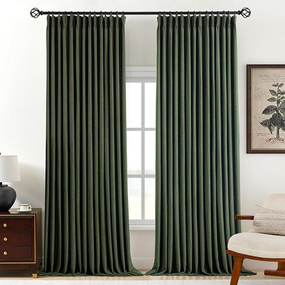 Pinch Pleated Linen Curtains 100% Blackout 108 Inches Long by AUSSPVOCT