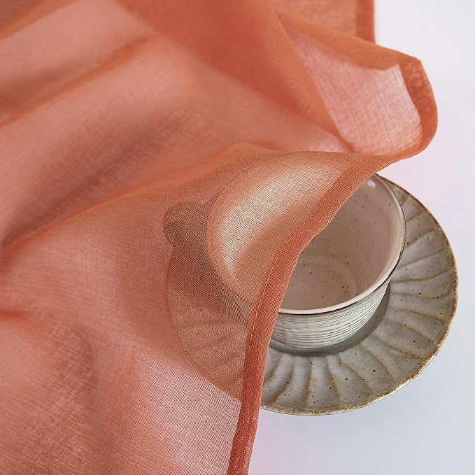 MIULEE Fall Burnt Orange Linen Textured Semi-Sheer Curtains 54W×63L | Semi - Image 7