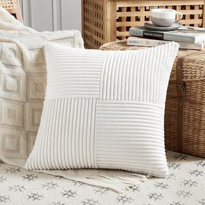 Fancy Homi 2 Packs Cream White Decorative Throw Pillow Covers 22x22 Inch - Image 2