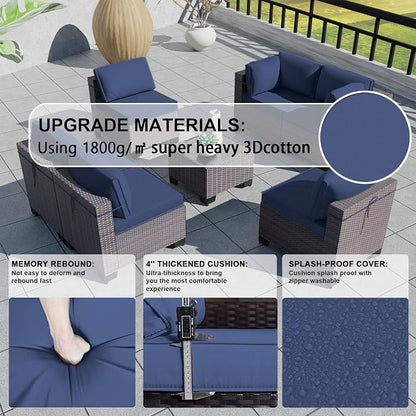 Kullavik 7 Pieces Outdoor Patio Furniture Set, Sectional Rattan Sofa Set Brown - Image 3