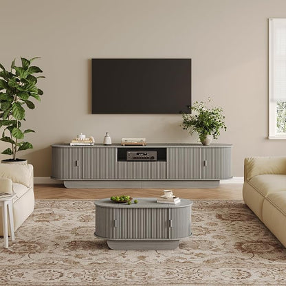 Fluted TV Stand and Coffee Table Set of 2, 86.6'' TV Console by ukaocai
