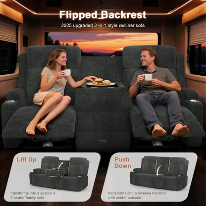 RV Loveseat Recliner Sofa, Massage Wall Hugger 3-Seater Recliners Couch - Image 3