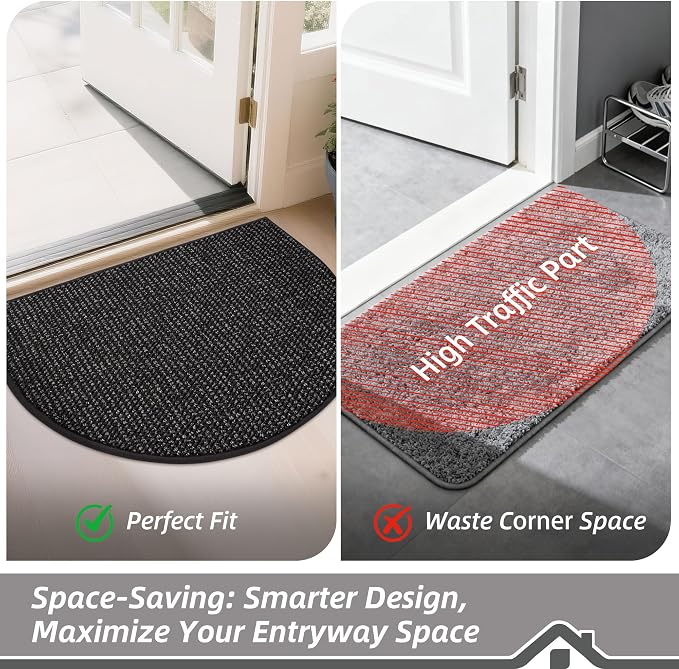 BEQHAUSE Dirt Trapper Door Mat 32" x 48" Half Circle Non Slip Rugs, Absorbent - Image 6