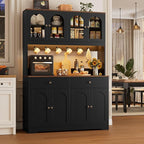 HIFIT 71" LED Kitchen Pantry Cabinet with Power Outlet, Large Kitchen Hutch Storage Cabinet with Arched Door & Shelves & 2 Drawers, Tall Farmhouse Coffee Bar w/Hutch for Home Dining Living Room, Black