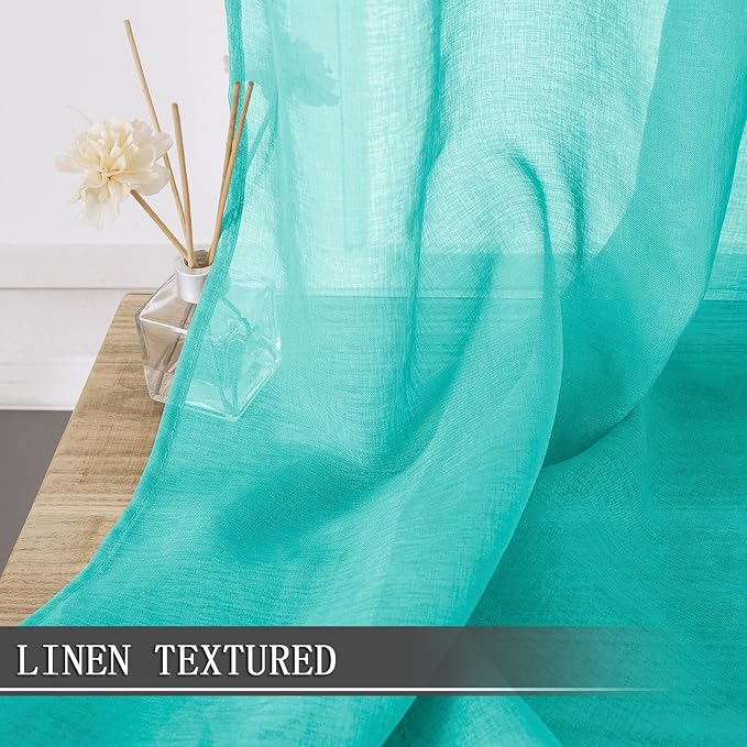 Tollpiz Short Sheer Curtain Linen Textured Living Room Curtains Sheer Light - Image 2