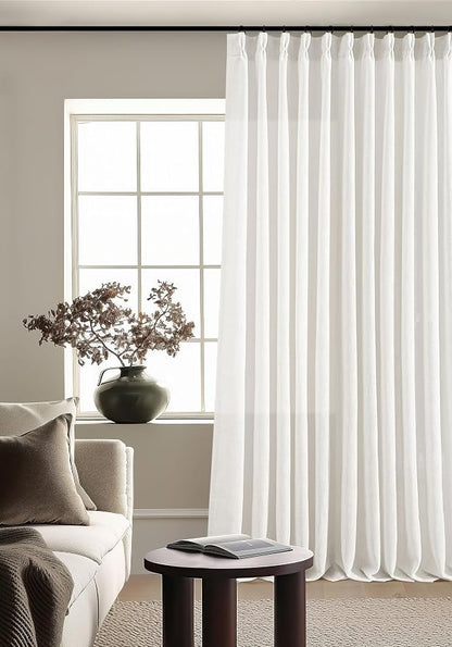 Beige White Pinch Pleat Semi Sheer Linen Curtain W70xL96 1 Panel | Light - Image 6