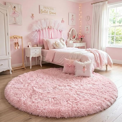 Amdrebio Pink Big Fuzzy Furry Circle Rug 8Ft - Image 5