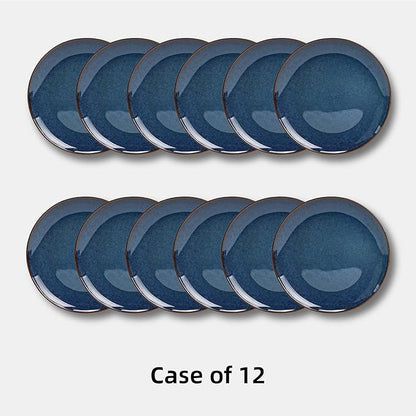 Organic Shape Restaurant Plate 9", Commerical Grade Catering Stoneware Plates in Ir-regular Organic Shape, Chip & Scratch Resistant, Glossy Reactive Glaze Blue, Case of 12