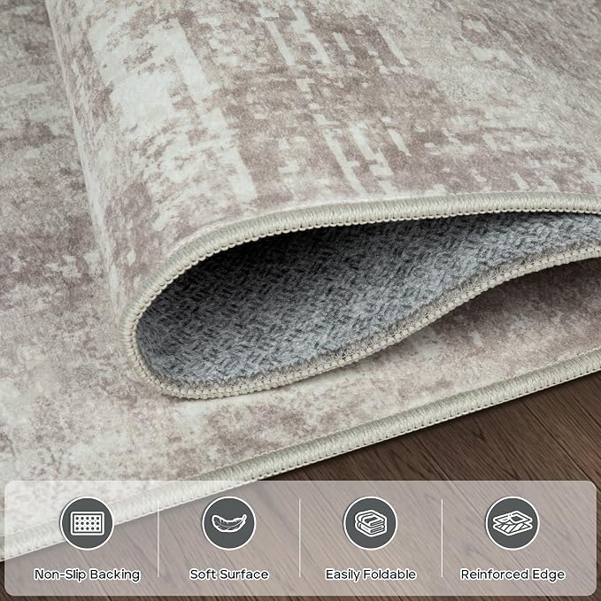 5x7 Area Rugs for Living Room Bedroom Dining Room Washable Brown Grey | Soft - Image 4