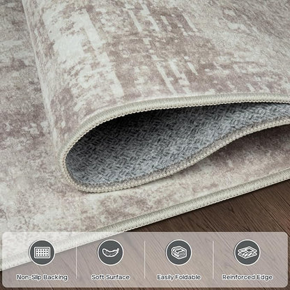 5x7 Area Rugs for Living Room Bedroom Dining Room Washable Brown Grey | Soft - Image 4