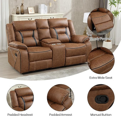 EBELLO Faux Leather Manual Loveseat Recliner, 2 Seat Reclining Sofa Chair - Image 3