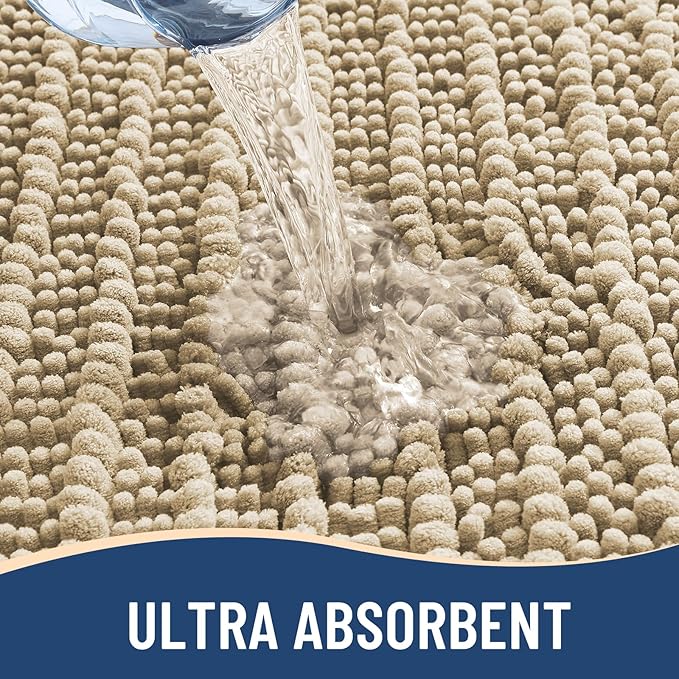 Arotive Luxury Chenille Bathroom Rug Mat, Extra Soft Thick Absorbent Shaggy Bath Rugs, Non-Slip Machine Wash Dry, Plush Bath Mats for Bathroom, Shower and Tub, 54x24, Beige