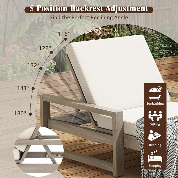 Outdoor Chaise Lounge Chair Set of 2, Patio Chaise Lounge Recliner - Image 8