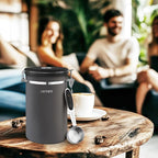 38oz Airtight Coffee Canister,Stainless Steel Coffee Bean Storage Container with Scoop Date Tracker & CO2 Release Valve for Beans, Grounds and more- Gray