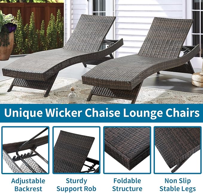 PE Rattan Adjustable Backrest Chaise Lounge Set 4 - Image 4